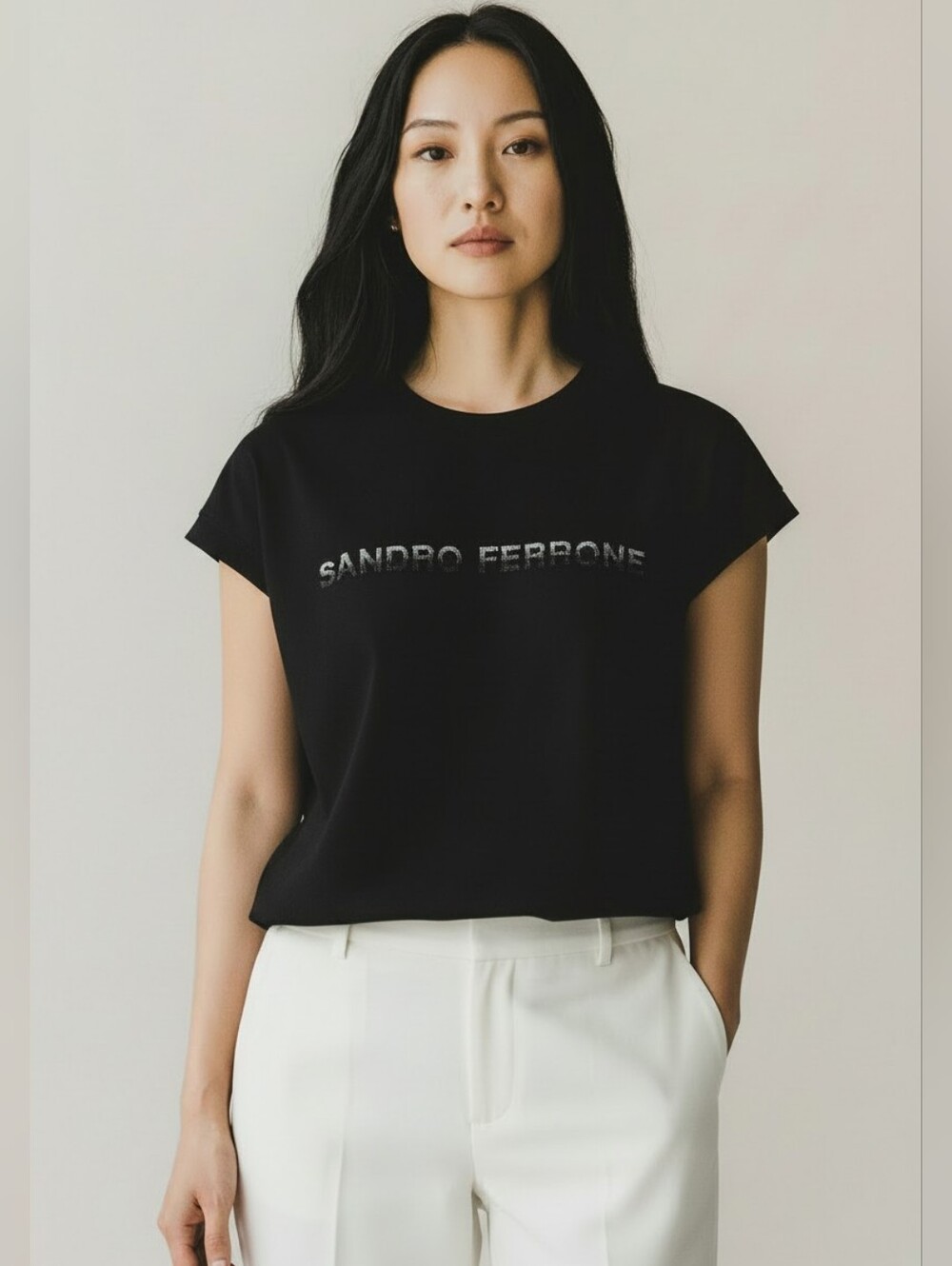 Sandro Ferrrone Raised Lettering Black Short Sleeve T-Shirt NWT Size Medium